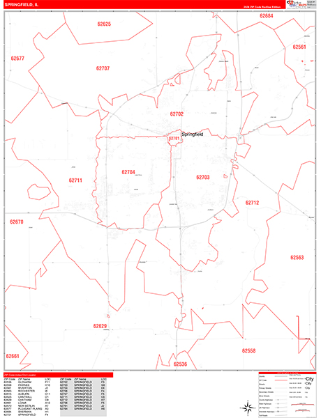 Springfield City Digital Map Red Line Style