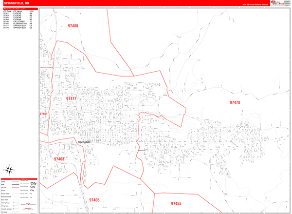 Springfield, OR Zip Code Map