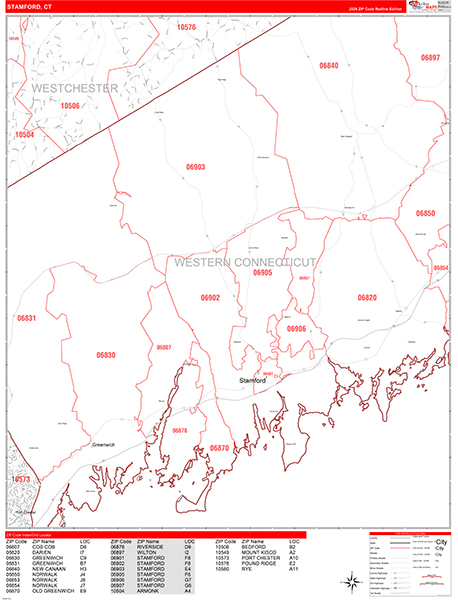 Stamford, CT Zip Code Map