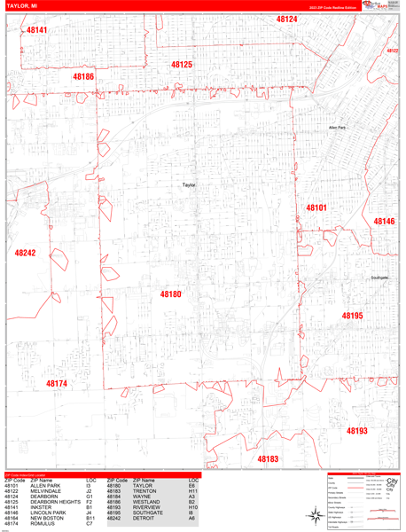 Taylor City Digital Map Red Line Style