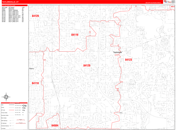 Taylorsville City Wall Map Red Line Style