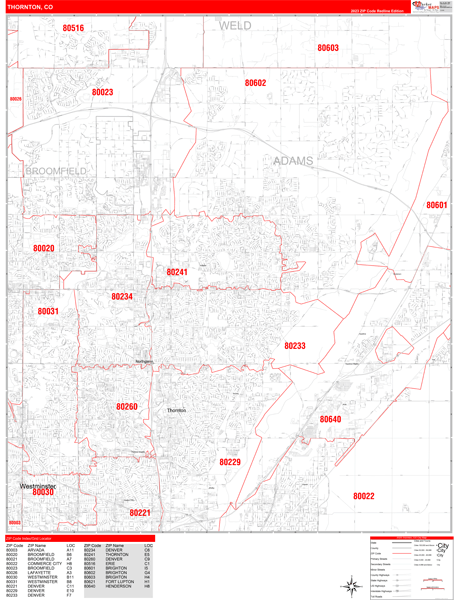Thornton City Digital Map Red Line Style