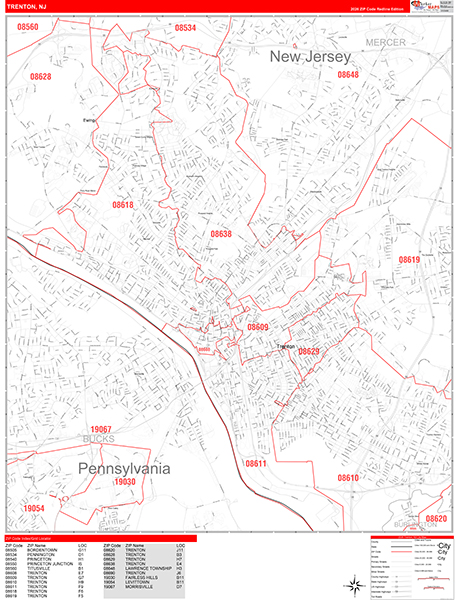 Trenton, NJ Zip Code Map