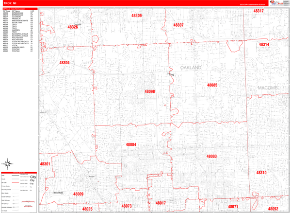 Troy City Digital Map Red Line Style