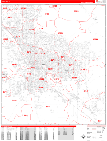 Tucson City Digital Map Red Line Style