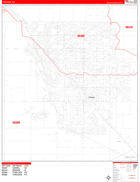 Turlock City Map Book Red Line Style