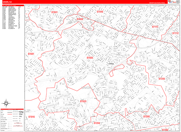 Union, NJ Zip Code Map