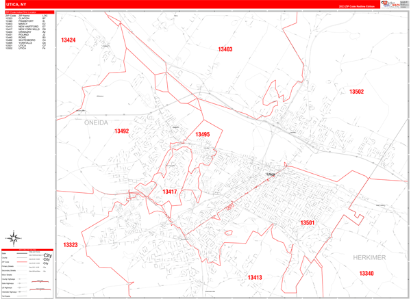 Utica City Digital Map Red Line Style