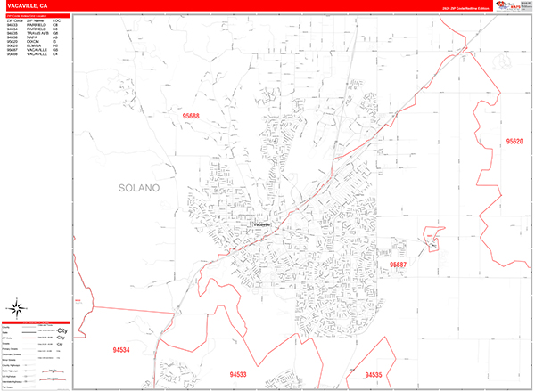 Vacaville Map Red Line Style