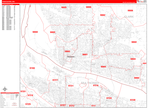 Vancouver City Digital Map Red Line Style