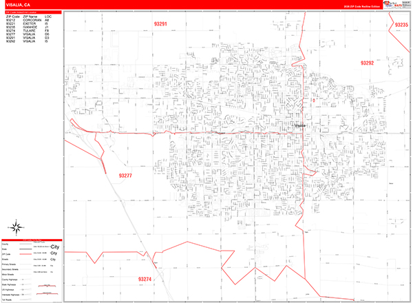 Visalia Map Red Line Style