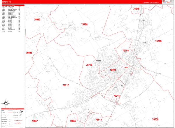 Waco City Digital Map Red Line Style