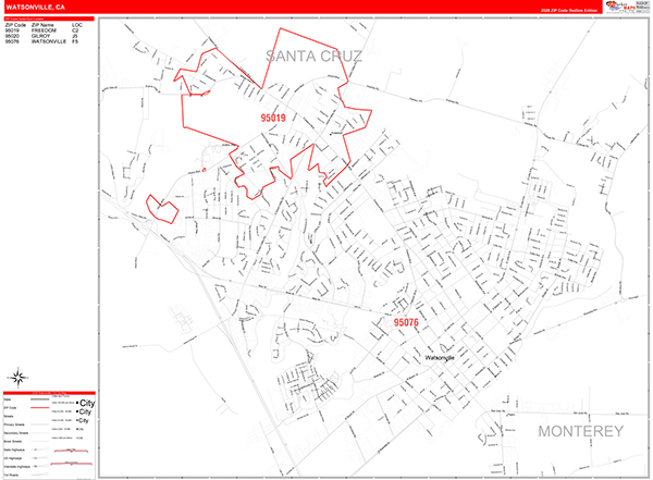 Watsonville Map Red Line Style