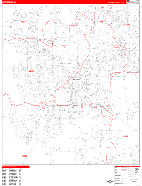 Waukesha, WI Zip Code Map