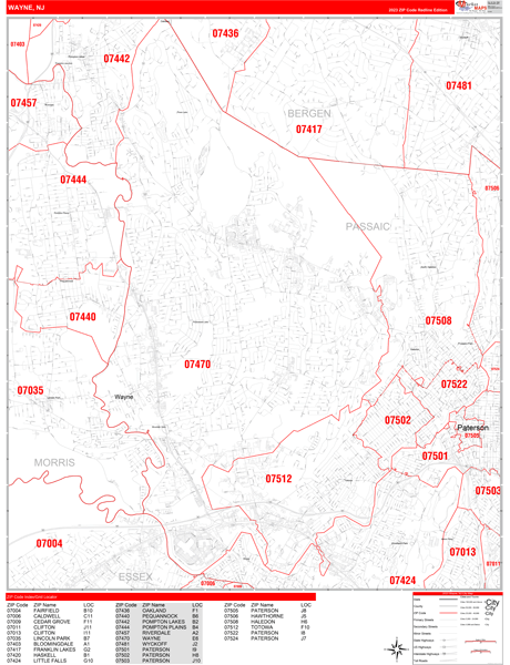 Wayne City Digital Map Red Line Style