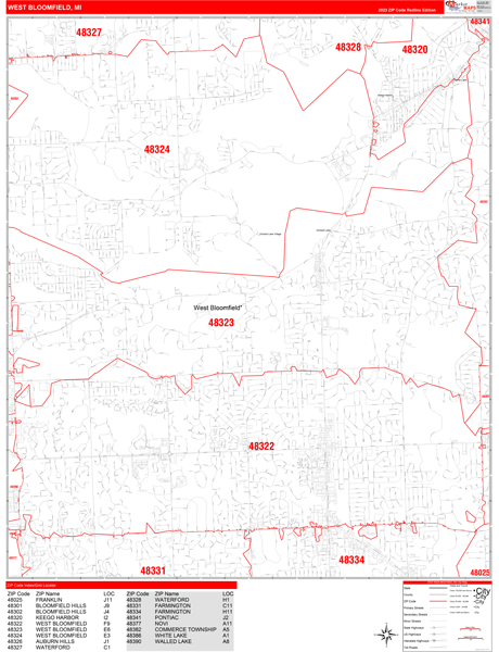 West Bloomfield Michigan Zip Code Maps - Basic