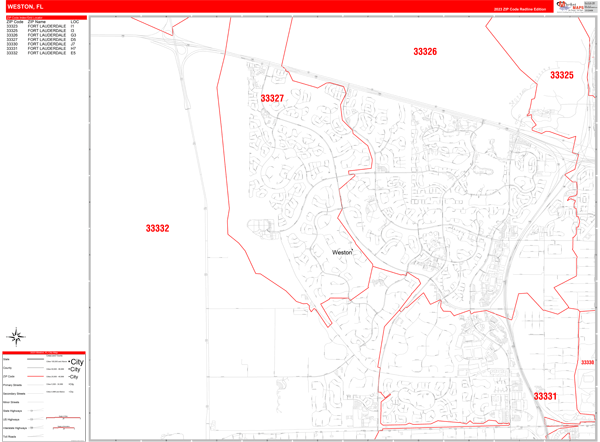 Weston City Wall Map Red Line Style