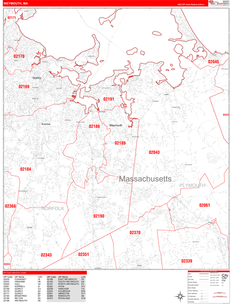 Weymouth City Digital Map Red Line Style