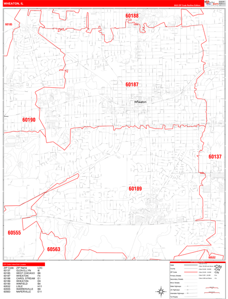 Wheaton City Digital Map Red Line Style
