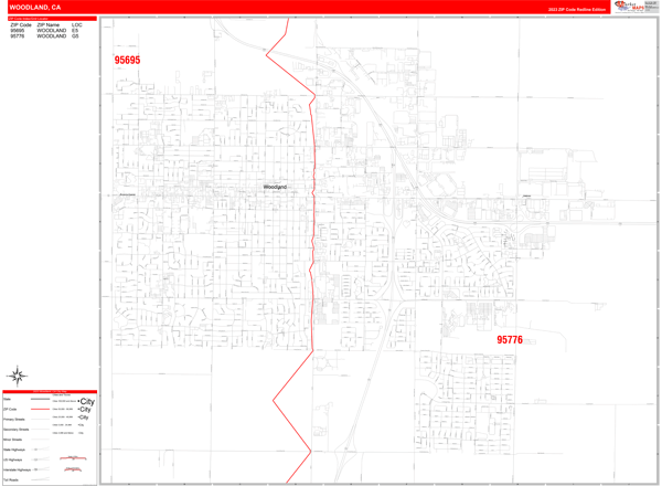 Woodland City Digital Map Red Line Style