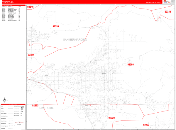 Yucaipa City Digital Map Red Line Style