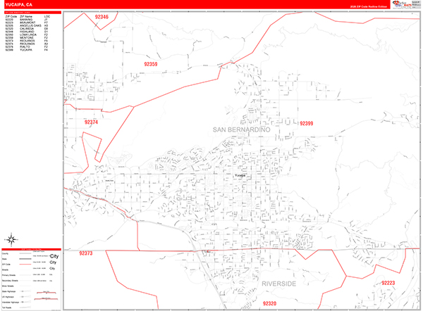 Yucaipa Map Red Line Style