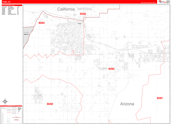 Yuma City Wall Map Red Line Style