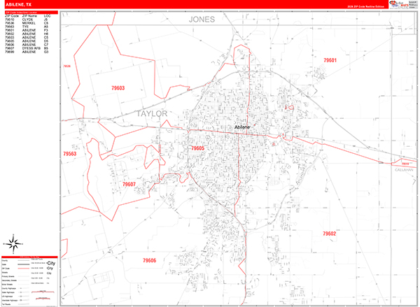 Abilene Zip Code Wall Map