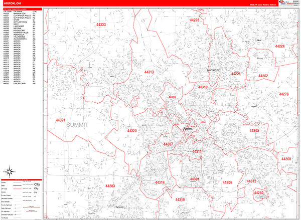 Akron Zip Code Wall Map
