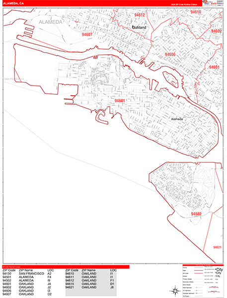 Alameda Zip Code Wall Map