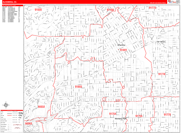 Alhambra Zip Code Wall Map