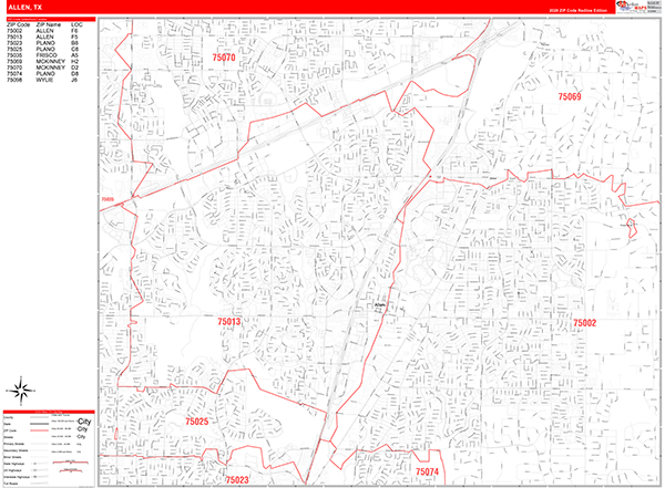 Allen Zip Code Wall Map