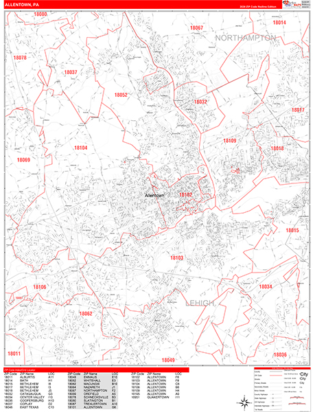 Allentown Zip Code Wall Map