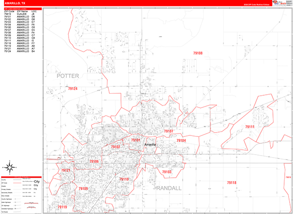 Amarillo Zip Code Wall Map
