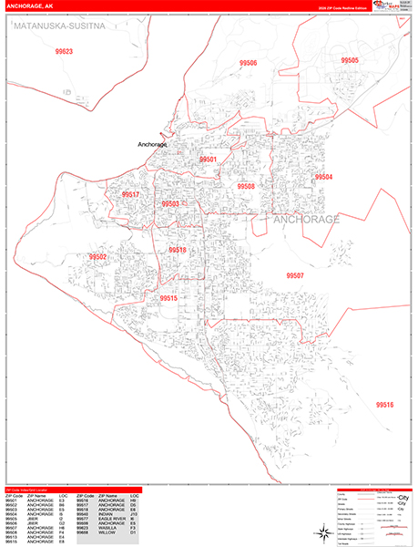 Anchorage Zip Code Wall Map