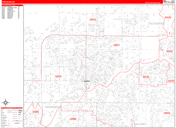 Appleton Zip Code Wall Map