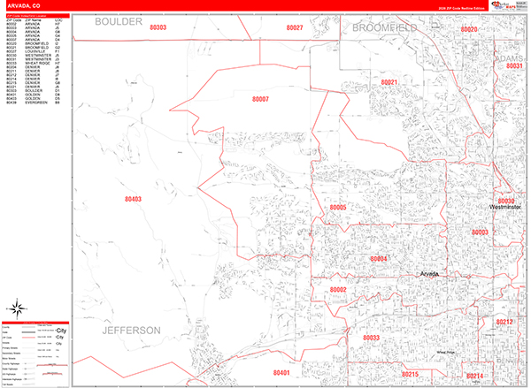 Arvada Zip Code Wall Map
