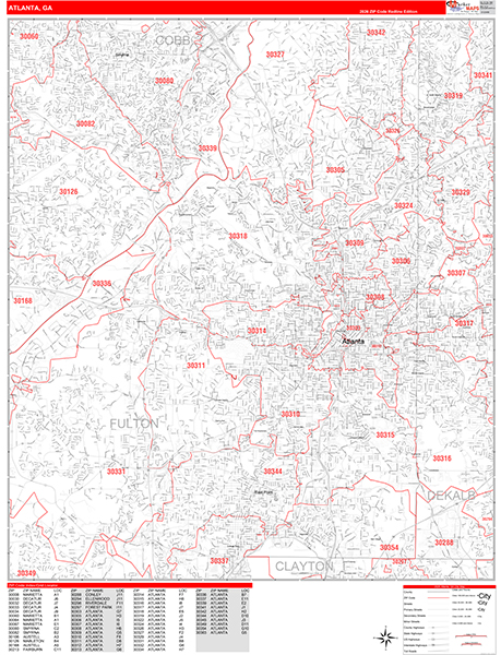 Atlanta Zip Code Wall Map