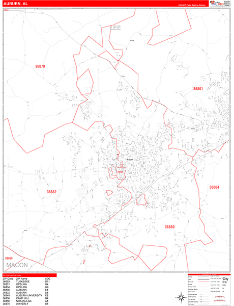 Auburn Zip Code Wall Map