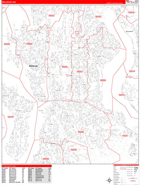 Bellevue Zip Code Wall Map