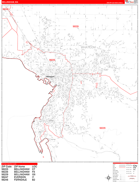 Bellingham Zip Code Wall Map