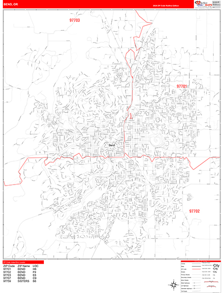 Bend Zip Code Wall Map