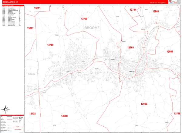 Binghamton Zip Code Wall Map