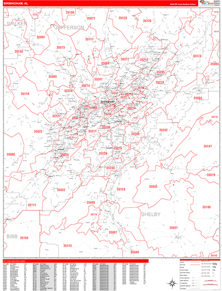 Birmingham Zip Code Wall Map