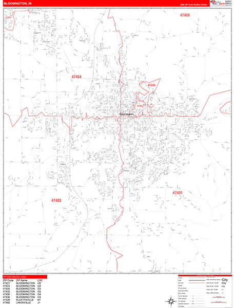 Bloomington Zip Code Wall Map