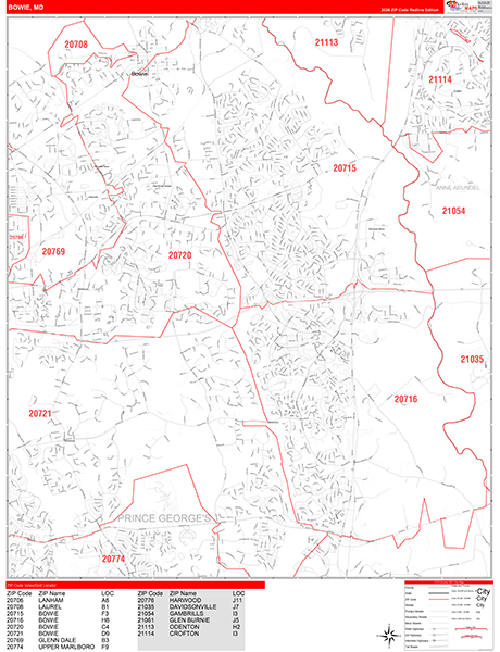 Bowie Zip Code Wall Map