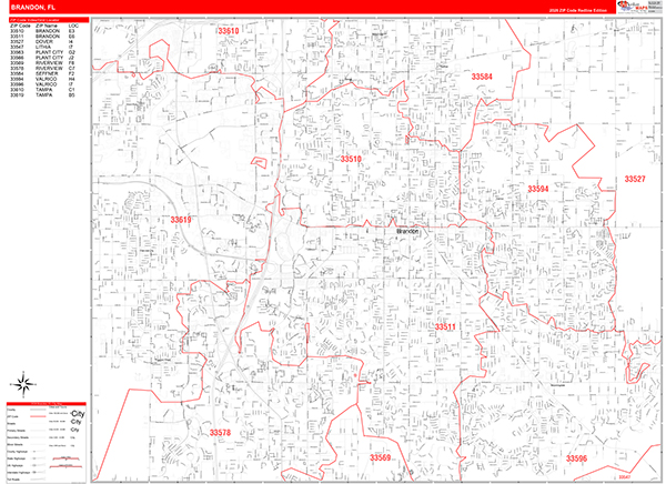 Brandon Zip Code Wall Map