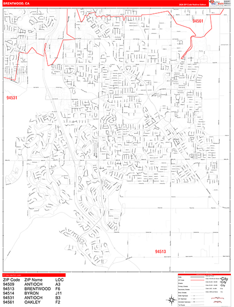 Brentwood Zip Code Wall Map