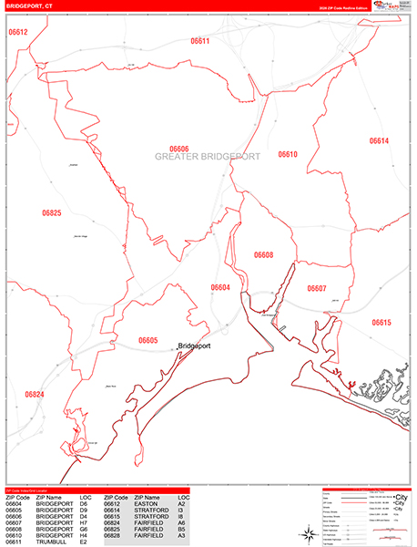 Bridgeport Zip Code Wall Map