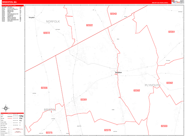 Brockton Zip Code Wall Map